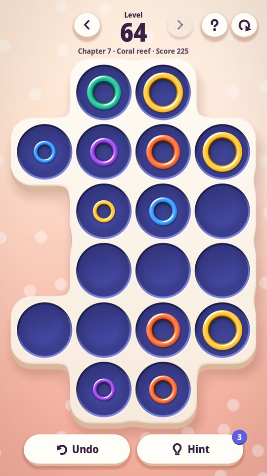 Ring Chains: a board of wells with rings of four sizes, chapter 7, Coral reef
